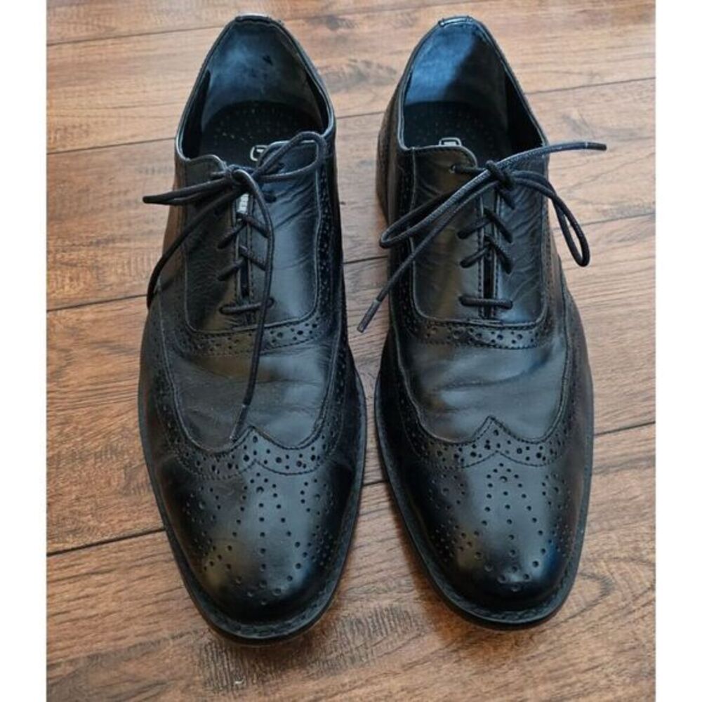 Fortune From Liberty Shoes Real Leather Men Size 9 Black Wingtip Tie‎